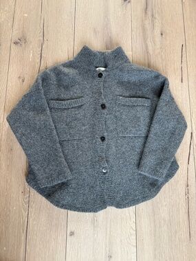 Cordera Cozy Gray Baby Alpaca Button Front Cardigan Shrunken Check Measurements